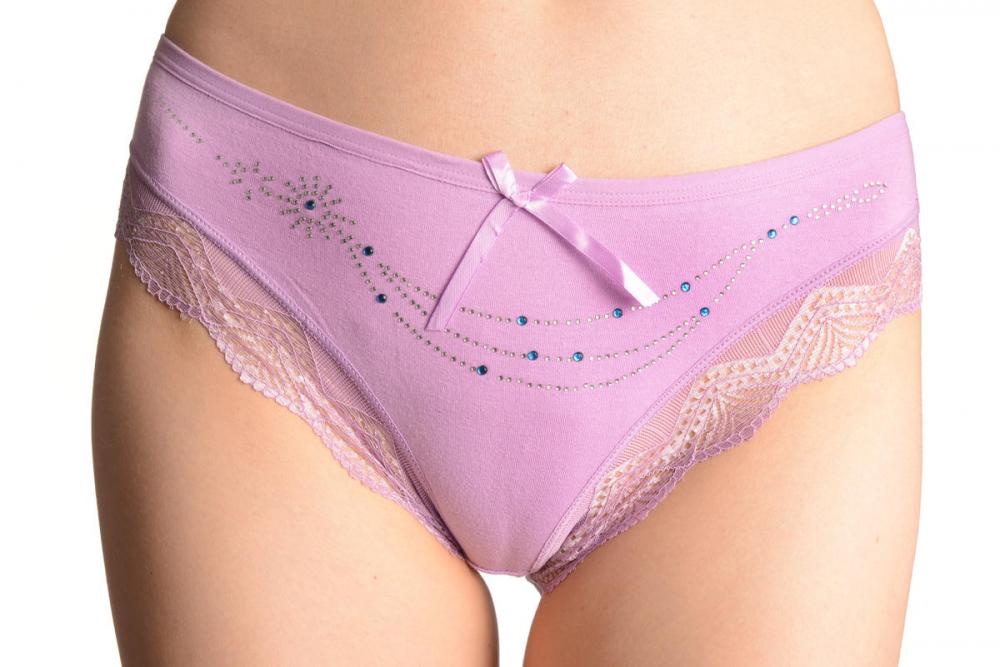liss kiss Cotton With Lace Trim White & Blue Crystals Lilac Brazilian - Knickers
