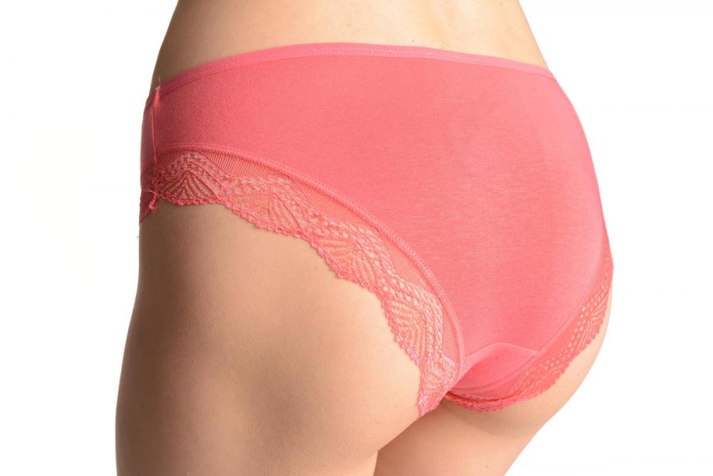 Liss Kiss Cotton With Lace Trim White & Blue Crystals Peach Pink Brazilian - Knickers