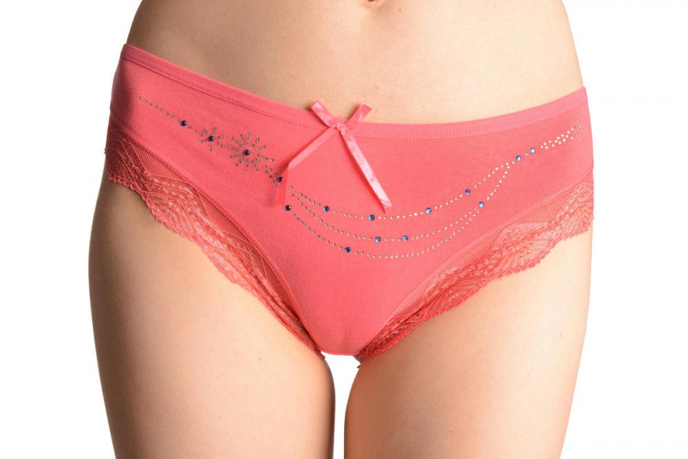 liss kiss Cotton With Lace Trim White & Blue Crystals Peach Pink Brazilian - Knickers