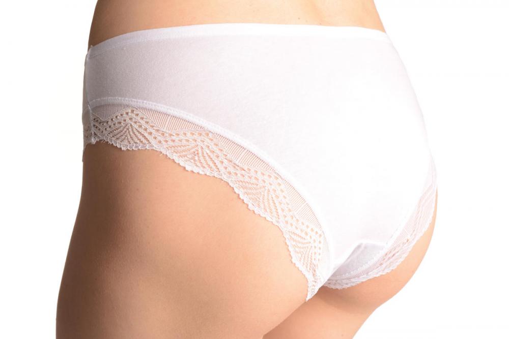 Liss Kiss Cotton With Lace Trim White & Blue Crystals White Brazilian - Knickers