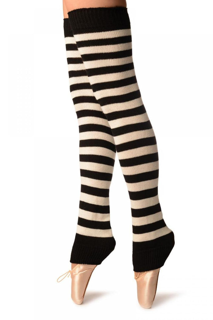 Liss Kiss Cream & Black Stripes Dance/Ballet Leg Warmers - Leg Warmers