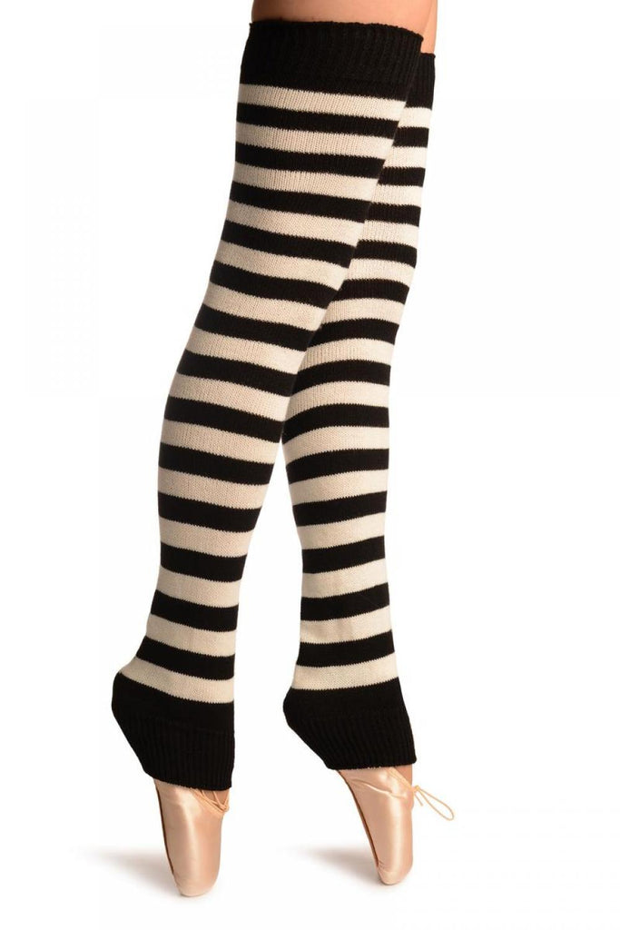 Liss Kiss Cream & Black Stripes Dance/Ballet Leg Warmers - Leg Warmers