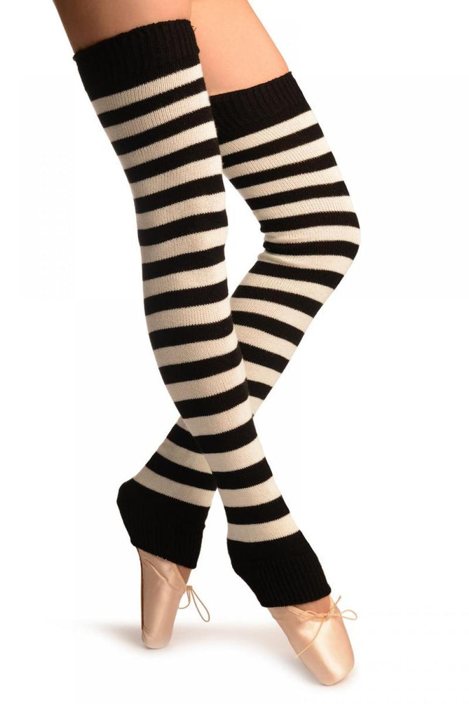 liss kiss Cream & Black Stripes Dance/Ballet Leg Warmers - Leg Warmers