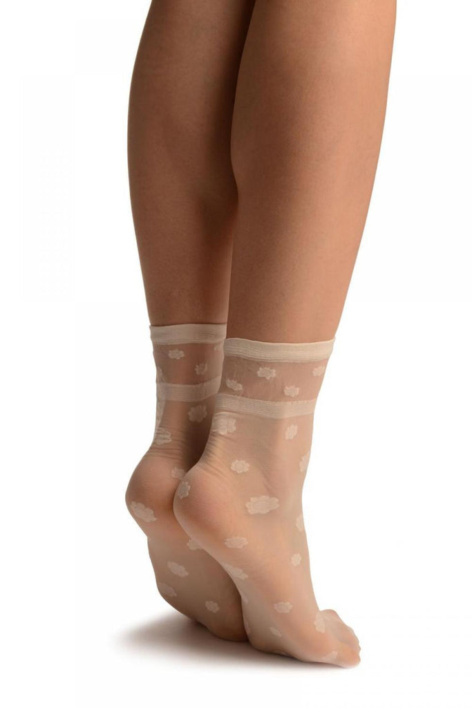 Liss Kiss Cream Camomile Flowers Ankle High Socks - Socks