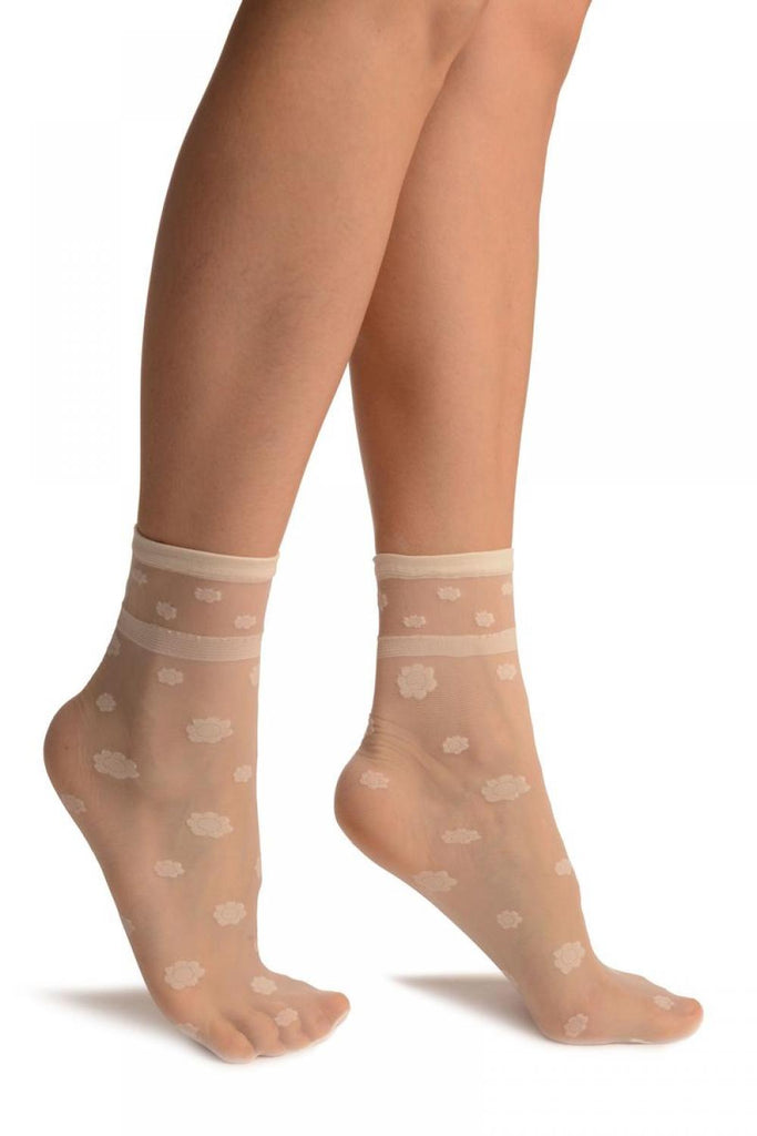 liss kiss Cream Camomile Flowers Ankle High Socks - Socks
