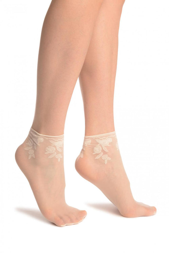 liss kiss Cream Chrysanthemum Flowers With Comfortable Top Ankle High Sock - Socks