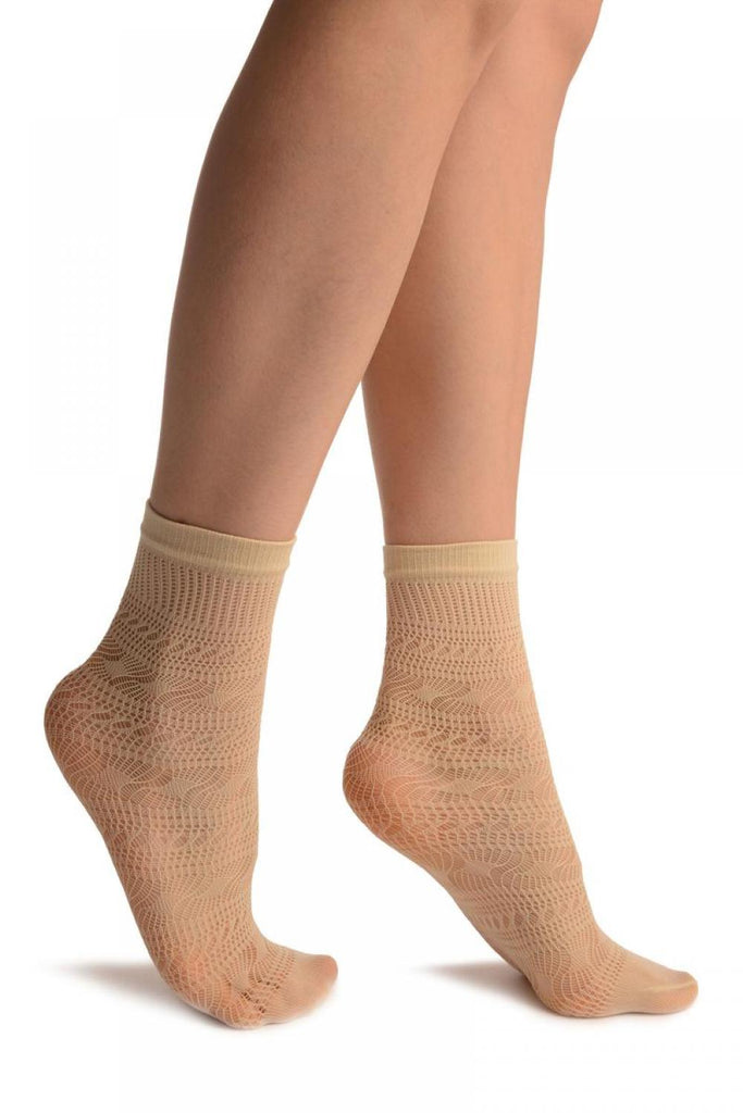 liss kiss Cream Crochet Layered Lace Top Ankle High Socks - Socks