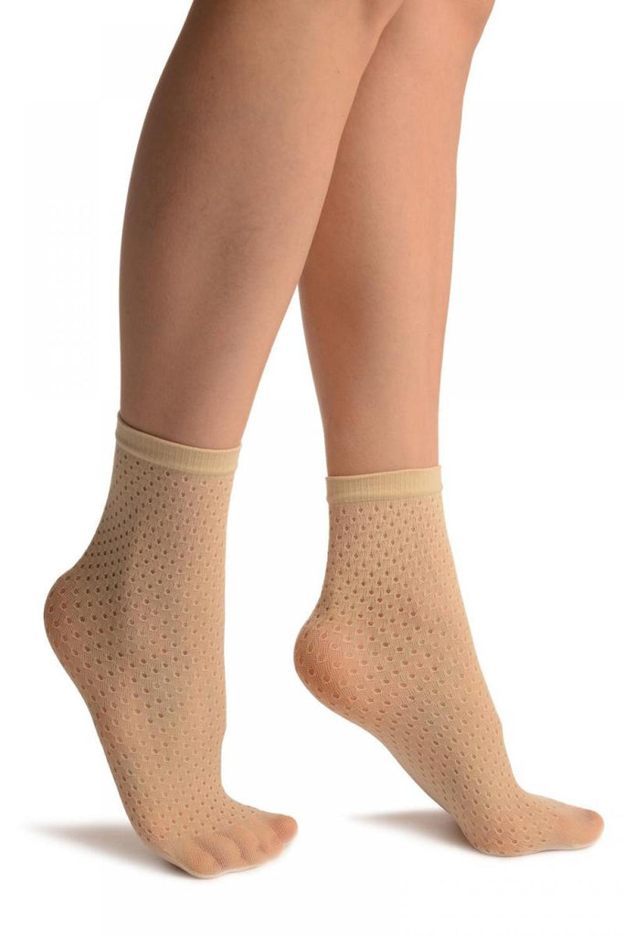 liss kiss Cream Crochet Polka Dots Lace Top Ankle High Socks - Socks