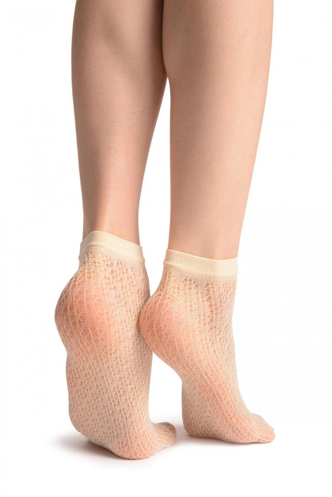 Liss Kiss Cream Crochet Polka Lace Socks Ankle High - Socks