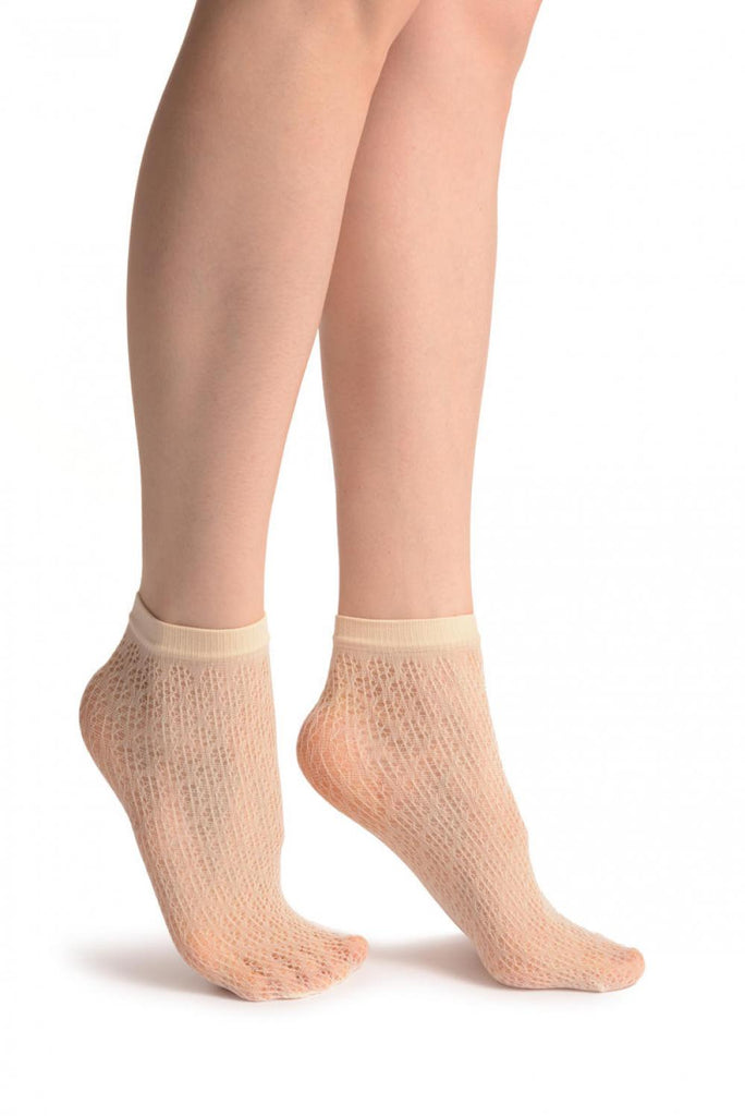 Liss Kiss Cream Crochet Polka Lace Socks Ankle High - Socks