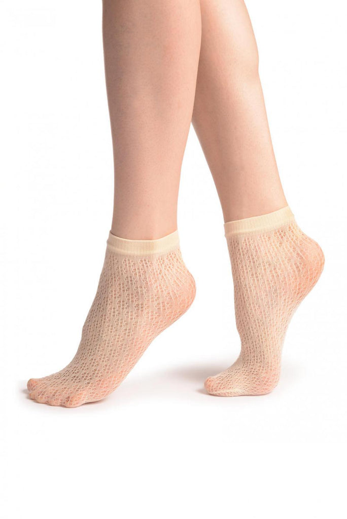 Liss Kiss Cream Crochet Polka Lace Socks Ankle High - Socks