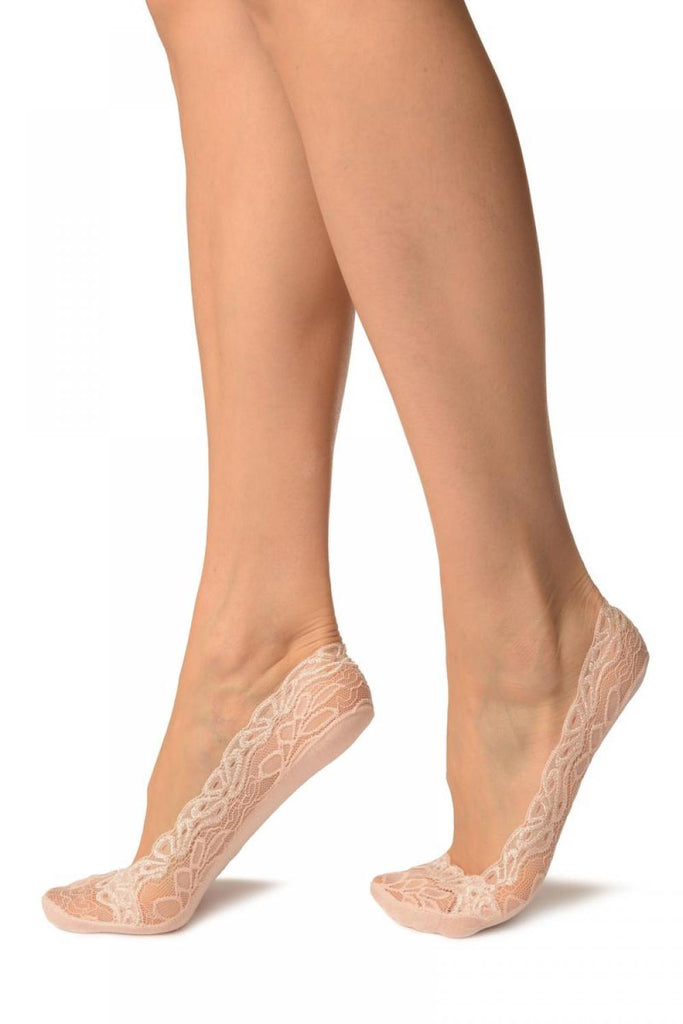 Liss Kiss Cream Flower Petals Lace With Silicon Grip & Cotton Sole Footsies - Footsies Socks