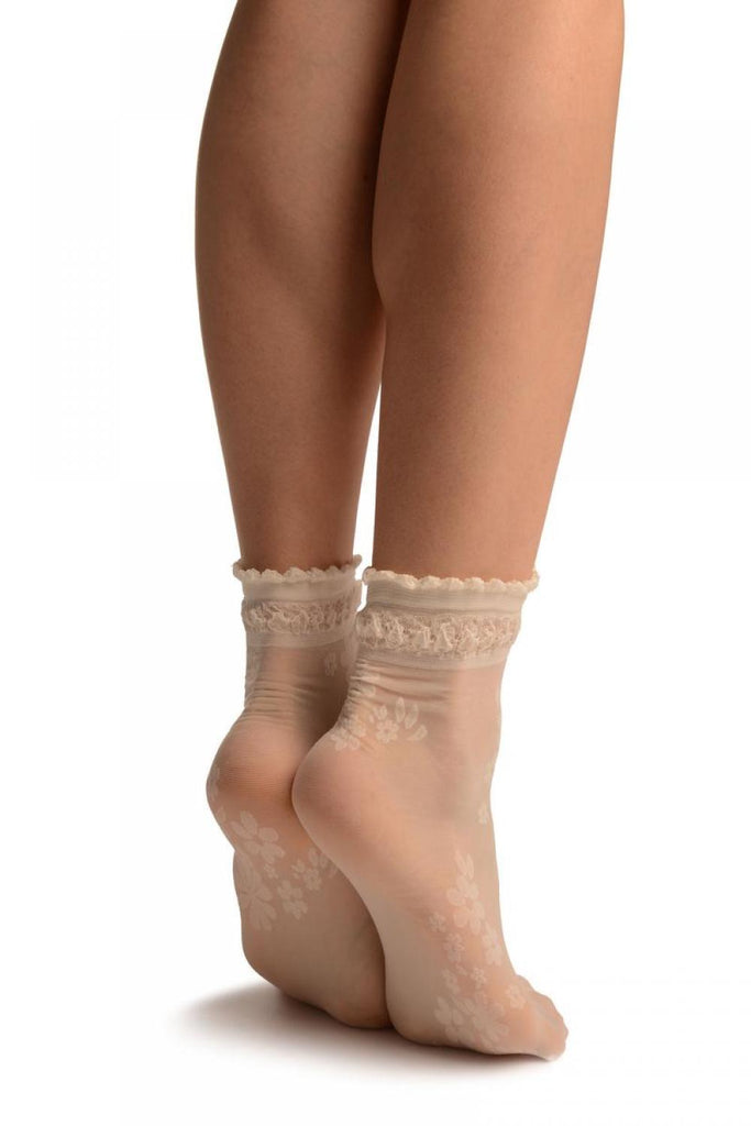 Liss Kiss Cream Flowers Bouquet Ankle High Socks With Comfort Top - Socks