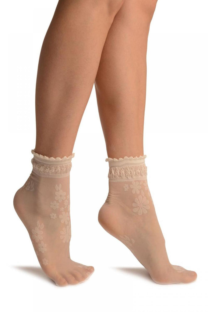 liss kiss Cream Flowers Bouquet Ankle High Socks With Comfort Top - Socks