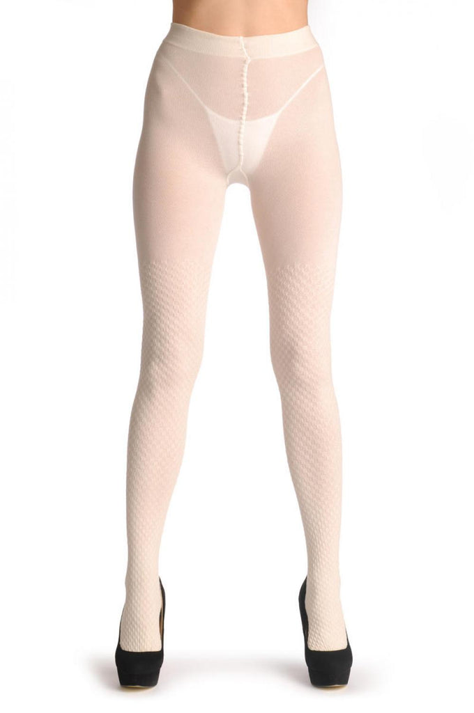 Liss Kiss Cream Gingham Over The Knee Socks & Plain Top 150 Den - Tights