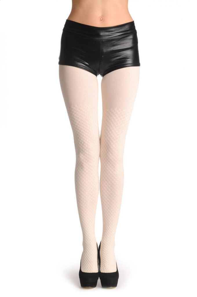 liss kiss Cream Gingham Over The Knee Socks & Plain Top 150 Den - Tights