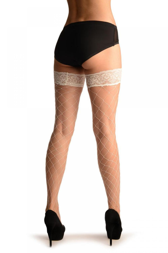 Liss Kiss Cream Large Fishnet With Silicon Garter - Hold Ups