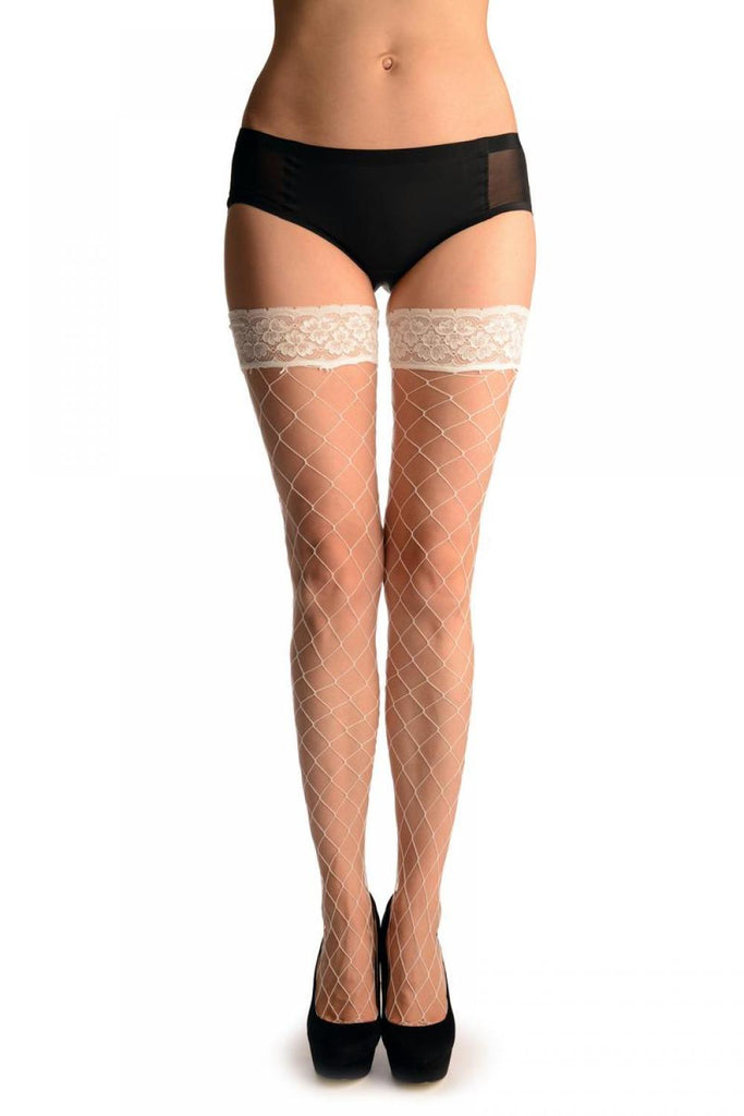 liss kiss Cream Large Fishnet With Silicon Garter - Hold Ups