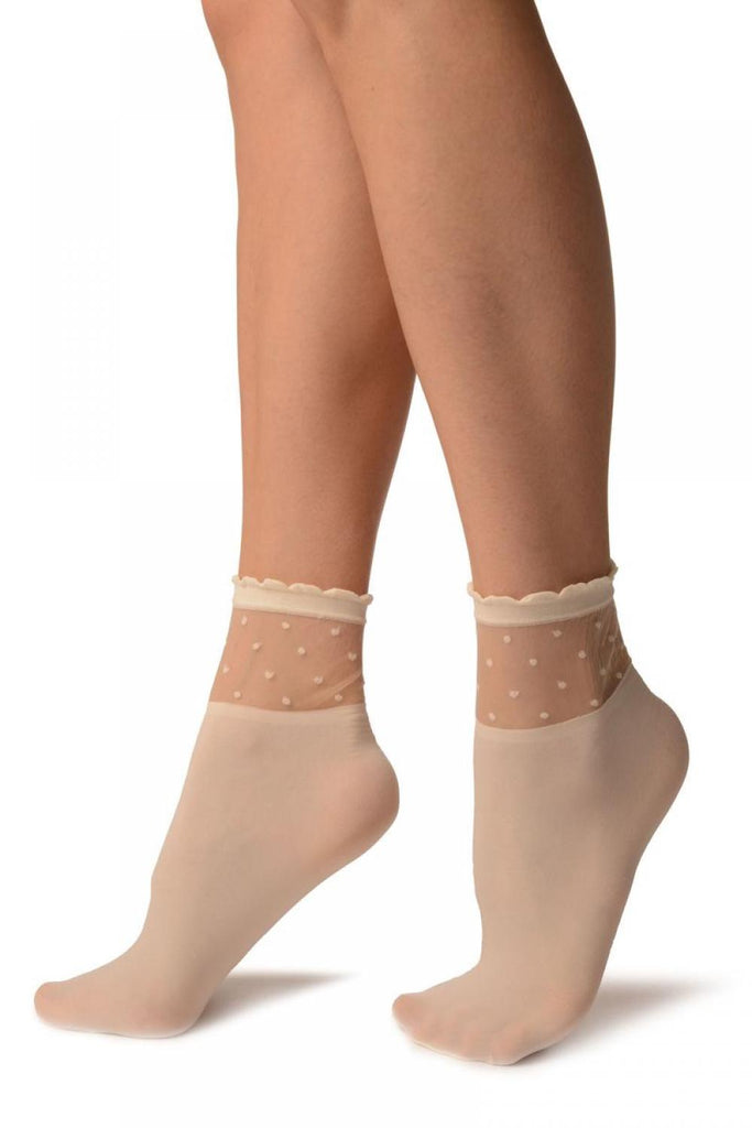 Liss Kiss Cream Opaque With Sheer Spotty Top Ankle High Socks - Socks