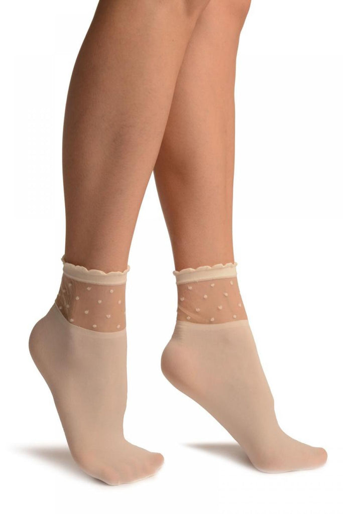 liss kiss Cream Opaque With Sheer Spotty Top Ankle High Socks - Socks