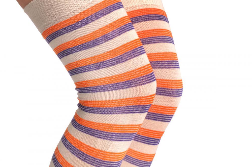 Liss Kiss Cream Orange & Purple Thin Stripes - Over The Knee Socks