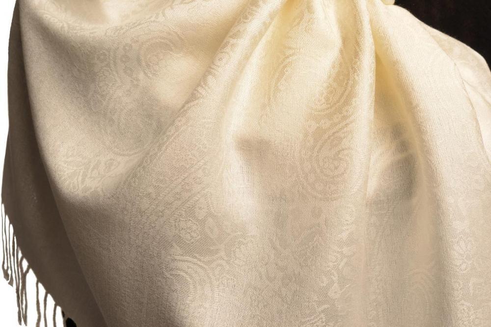 Liss Kiss Cream Paisleys Pashmina Feel With Tassels - Scarf