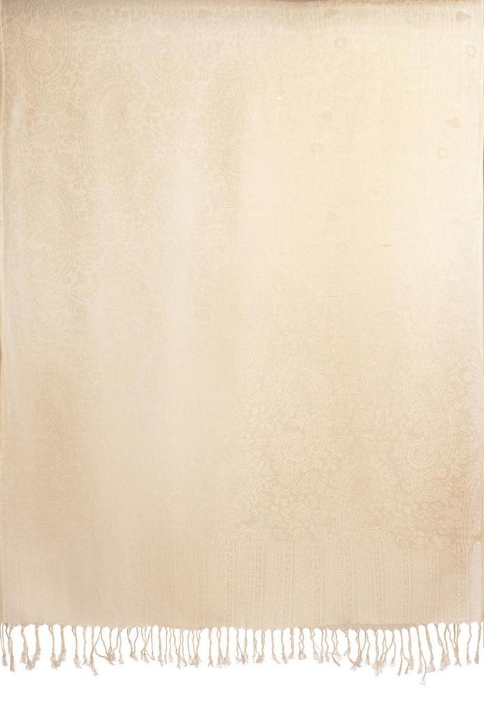 Liss Kiss Cream Paisleys Pashmina Feel With Tassels - Scarf