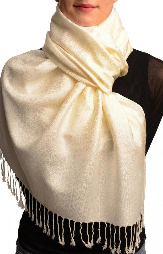 liss kiss Cream Paisleys Pashmina Feel With Tassels - Scarf