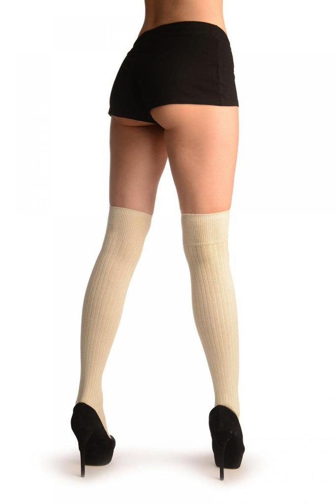 Liss Kiss Cream Pinstripes Merino Wool Blend - Over The Knee Socks