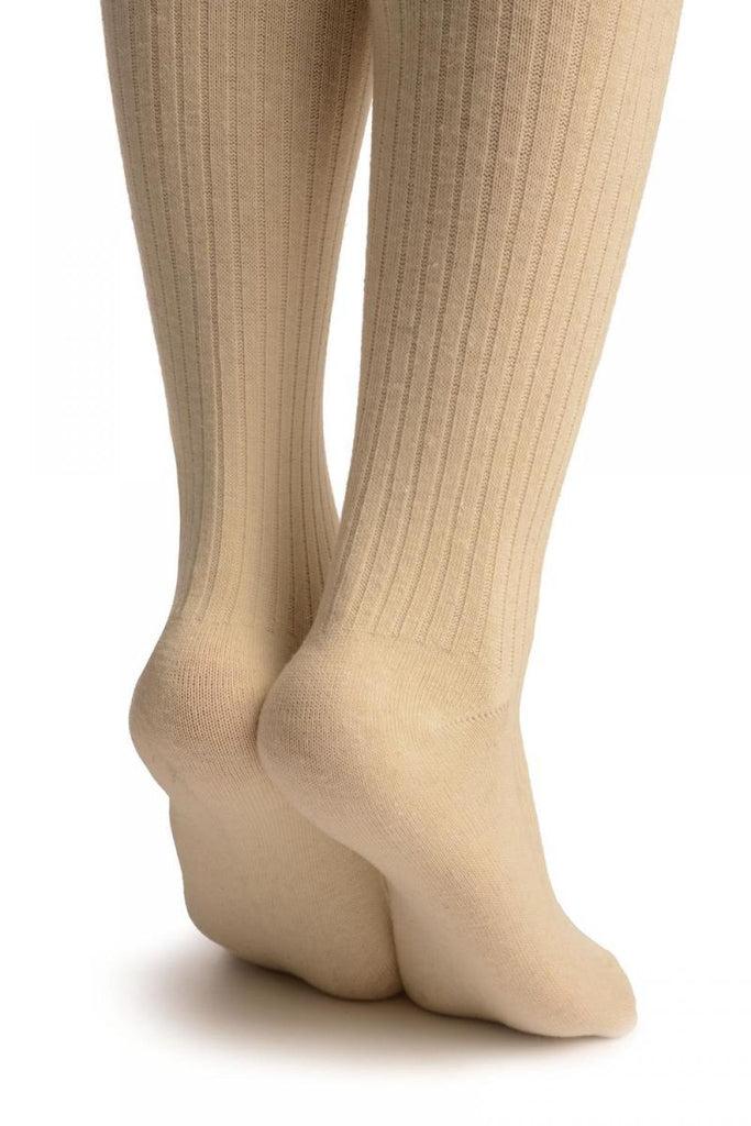 Liss Kiss Cream Pinstripes Merino Wool Blend - Over The Knee Socks