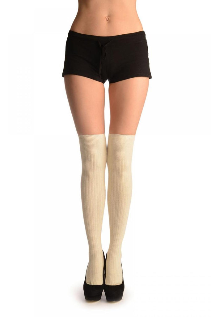 Liss Kiss Cream Pinstripes Merino Wool Blend - Over The Knee Socks