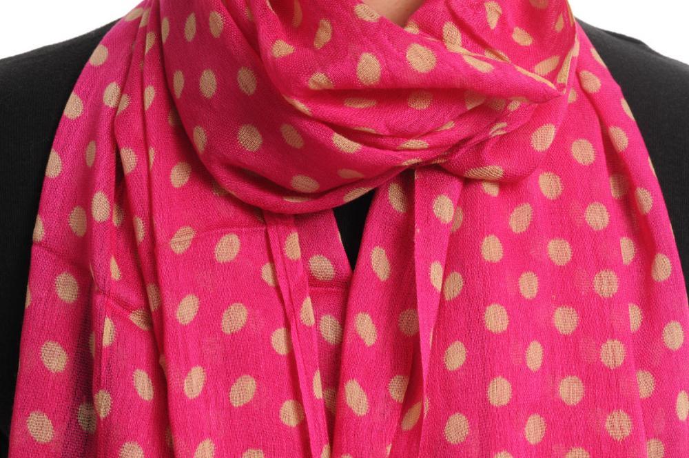 Liss Kiss Cream Polka Dots On Pink With Tassels - Scarf