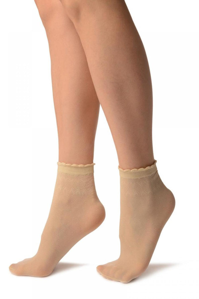Liss Kiss Cream Small Polka Dots And Rhombus Tops Ankle High Socks - Socks