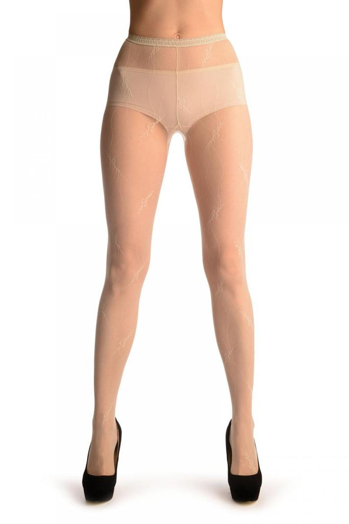 Liss Kiss Cream Vintage Lace With Small Flowers & Seam (Petite) - Tights