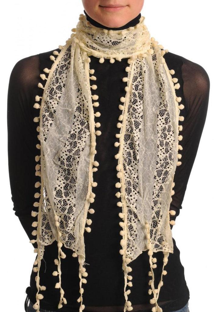 liss kiss Cream Vintage Lace With Soft Pearls - Scarf