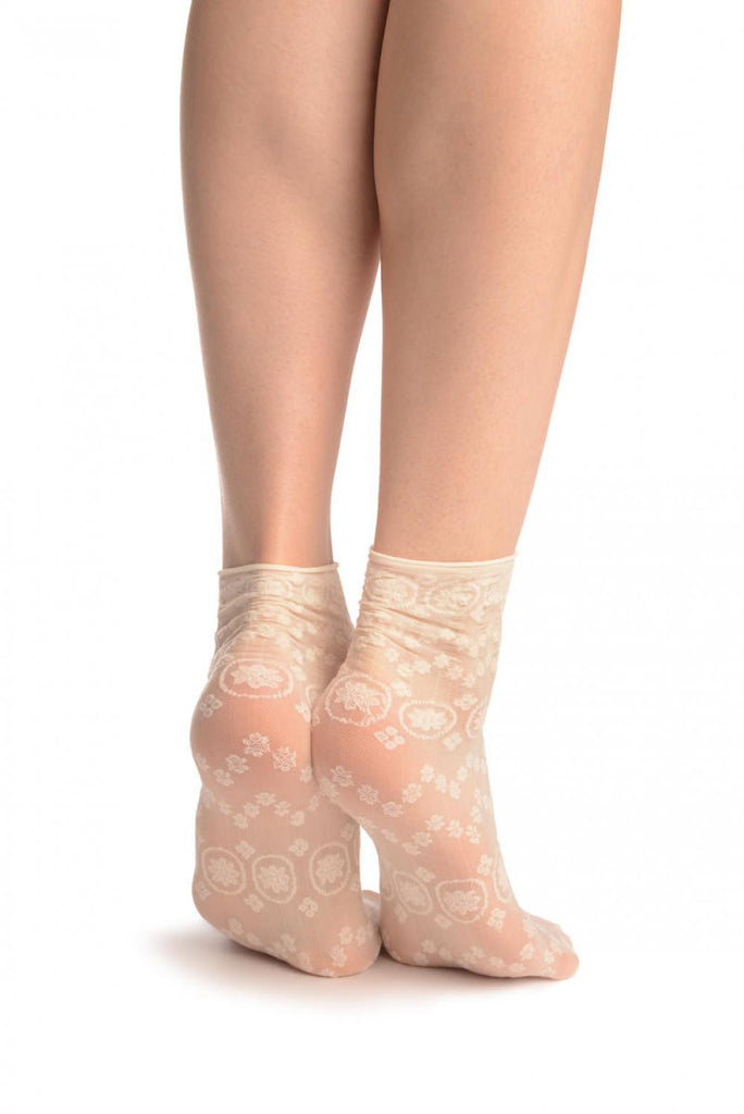 Liss Kiss Cream Water Lilly With Comfortable Top Ankle High Socks - Socks