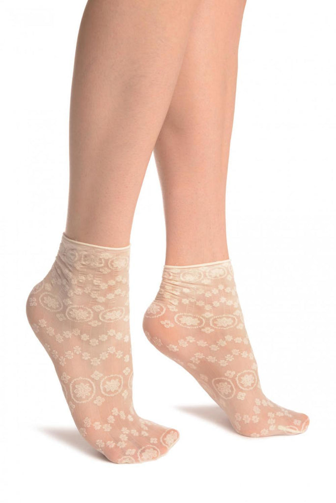 Liss Kiss Cream Water Lilly With Comfortable Top Ankle High Socks - Socks