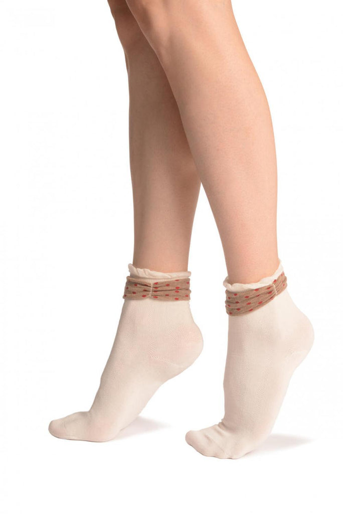 Liss Kiss Cream With Around The Ankle Bow Ankle High Socks - Socks