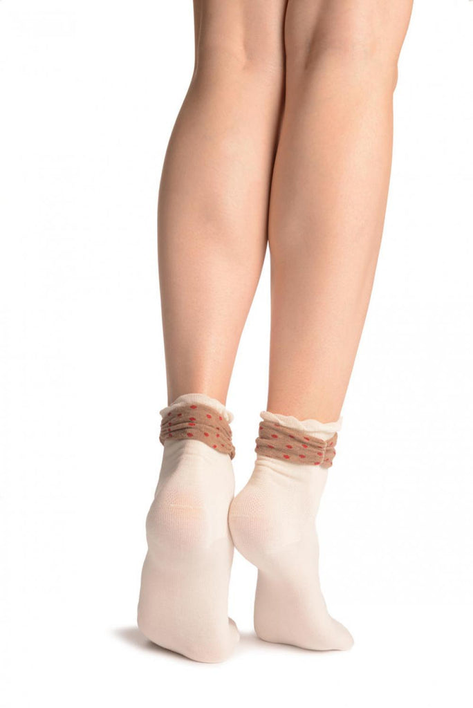 Liss Kiss Cream With Around The Ankle Bow Ankle High Socks - Socks
