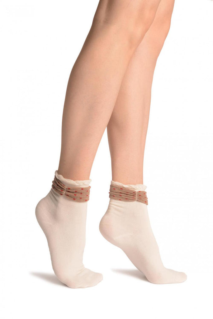 Liss Kiss Cream With Around The Ankle Bow Ankle High Socks - Socks