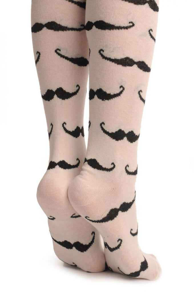 Liss Kiss Cream With Black Moustaches - Over The Knee Socks