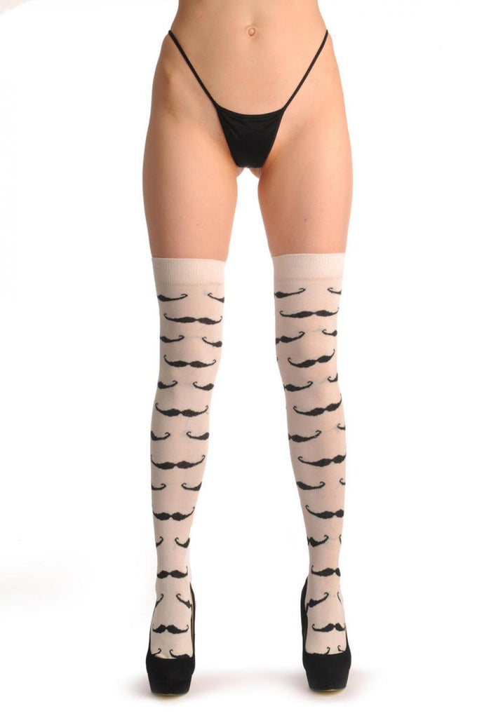 Liss Kiss Cream With Black Moustaches - Over The Knee Socks