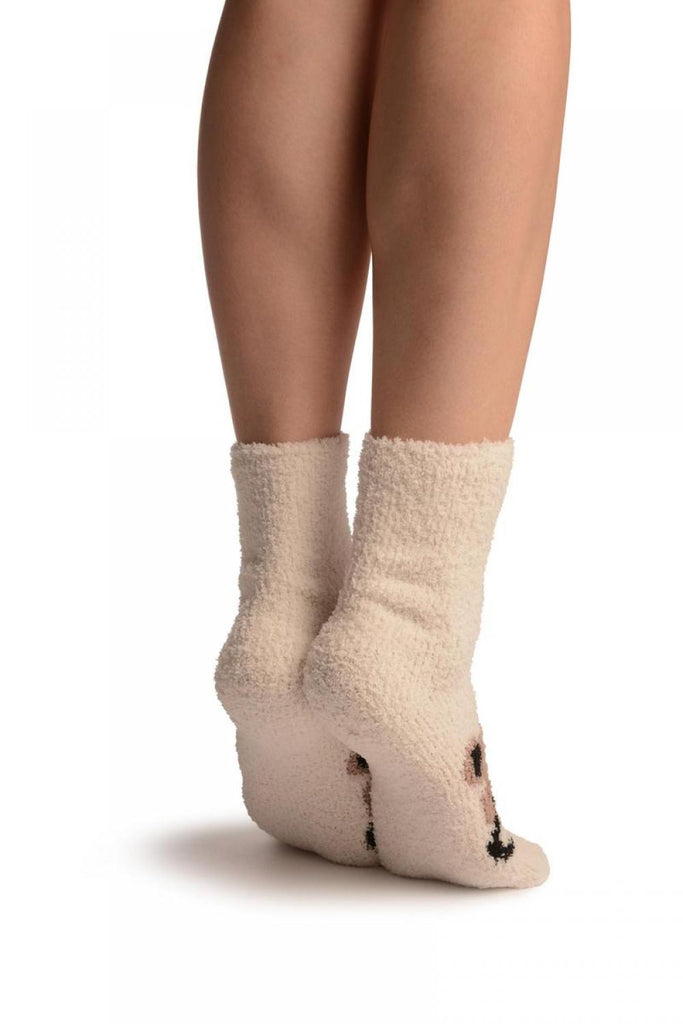 Liss Kiss Cream With Cute Bear Terry Ankle High Socks - Socks