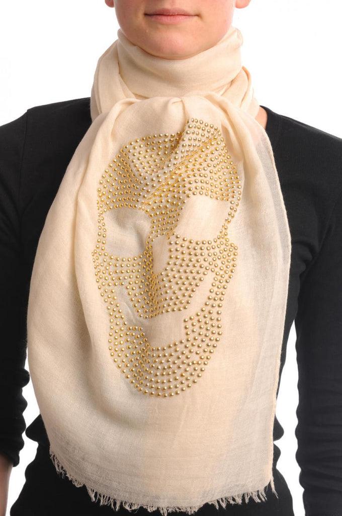 Liss Kiss Cream With Large Gold Studded Skull Unisex Scarf & Beach Sarong - Scarf
