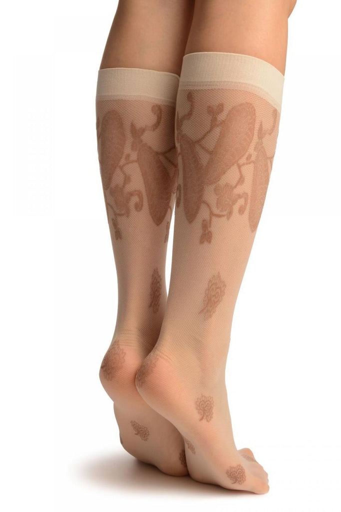 Liss Kiss Cream With Large Paisley & Clover Socks Knee High - Socks