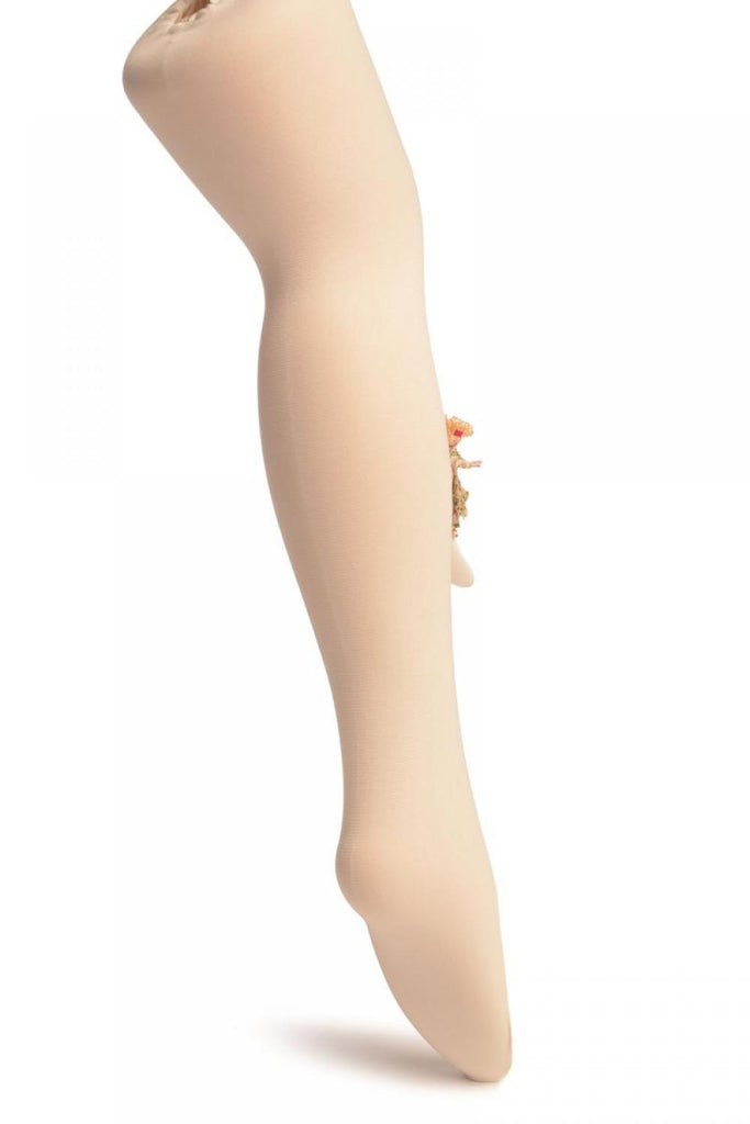 Liss Kiss Cream With Little Doll Applique - Girls Tights - Kids Tights