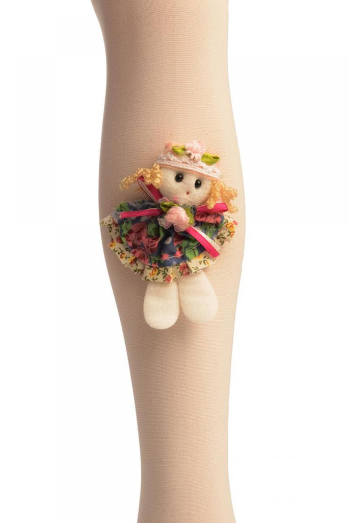 Liss Kiss Cream With Little Doll Applique - Girls Tights - Kids Tights