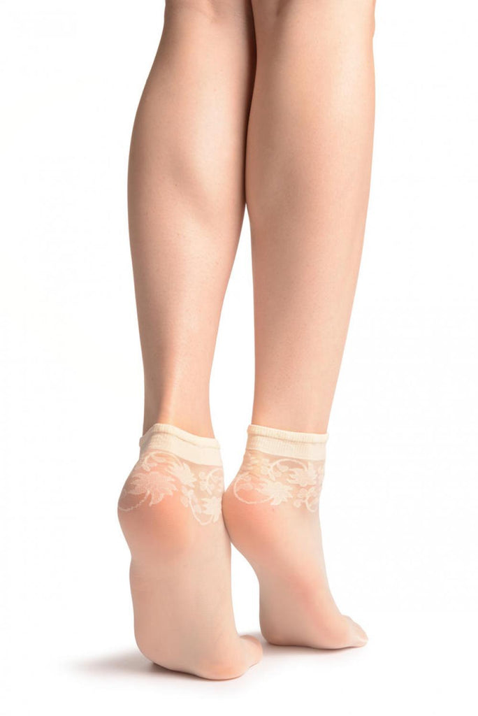 Liss Kiss Cream With Wine Leaves Socks Ankle High - Socks