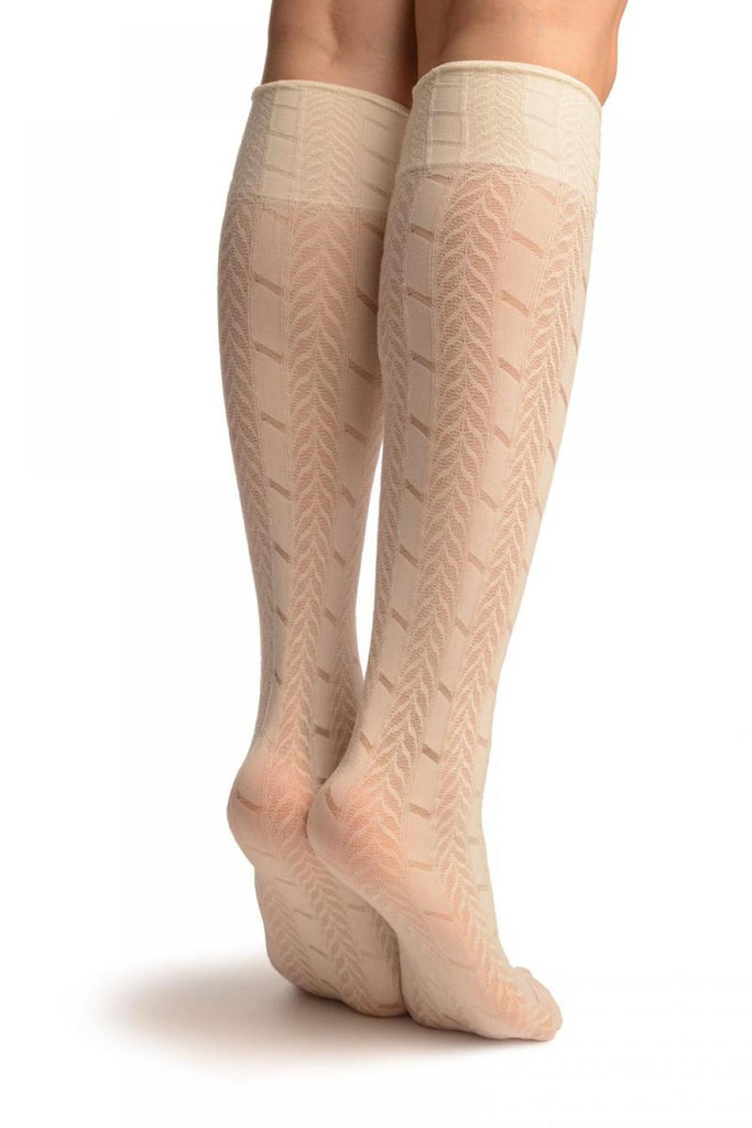 Liss Kiss Cream With Woven Chevrons Socks Knee High - Socks