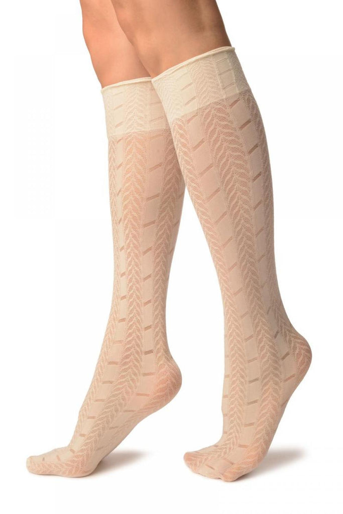 Liss Kiss Cream With Woven Chevrons Socks Knee High - Socks